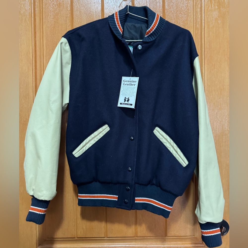 Dicks, Letterman, jacket, varsity wool and leather size M. New/ tags. P- P 25